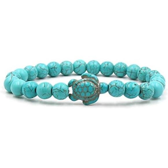 8mm Sea Turtles Beads Bracelet Turquoise Natutal Stone Elastic Stretch Bracelet - Picture 2 of 6
